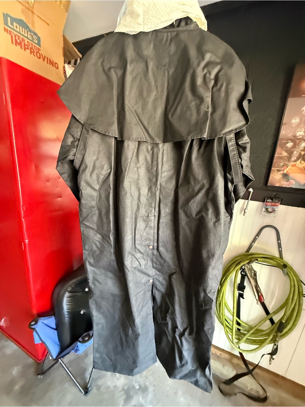 Men's Black Long Trench Raincoat with Cape Back